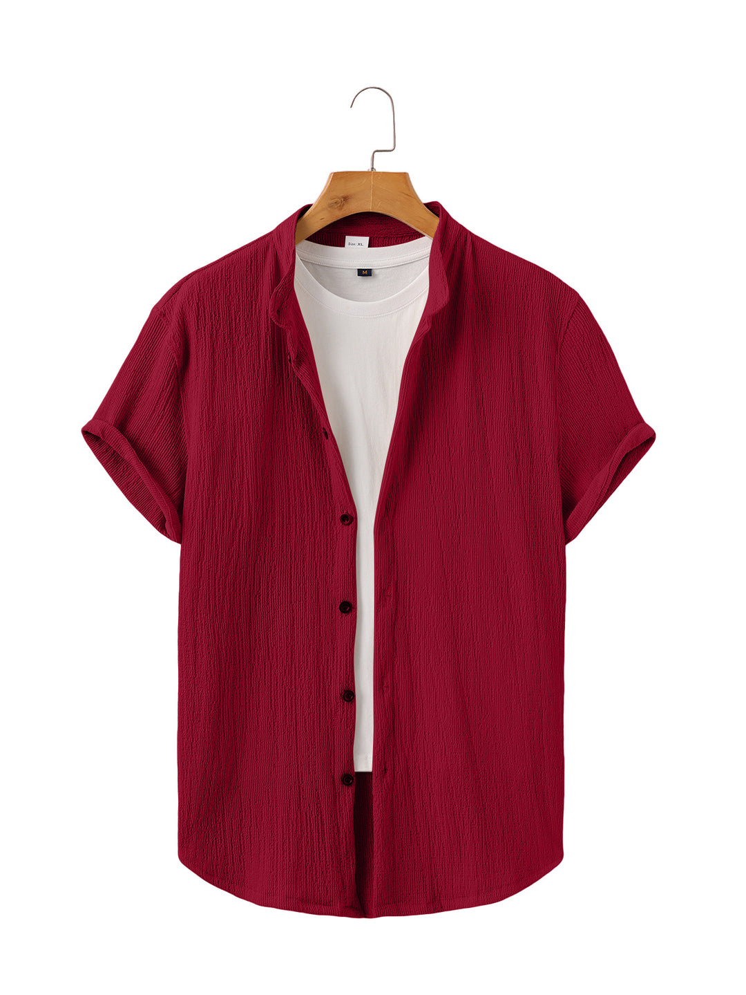 Herren nan leichtes Knitterstruktur-Überhemd mit umgeschlagenen Ärmeln entspannter Overshirt-Silhouette R&B