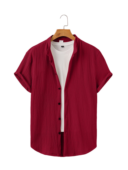 Herren nan leichtes Knitterstruktur-Überhemd mit umgeschlagenen Ärmeln entspannter Overshirt-Silhouette R&B