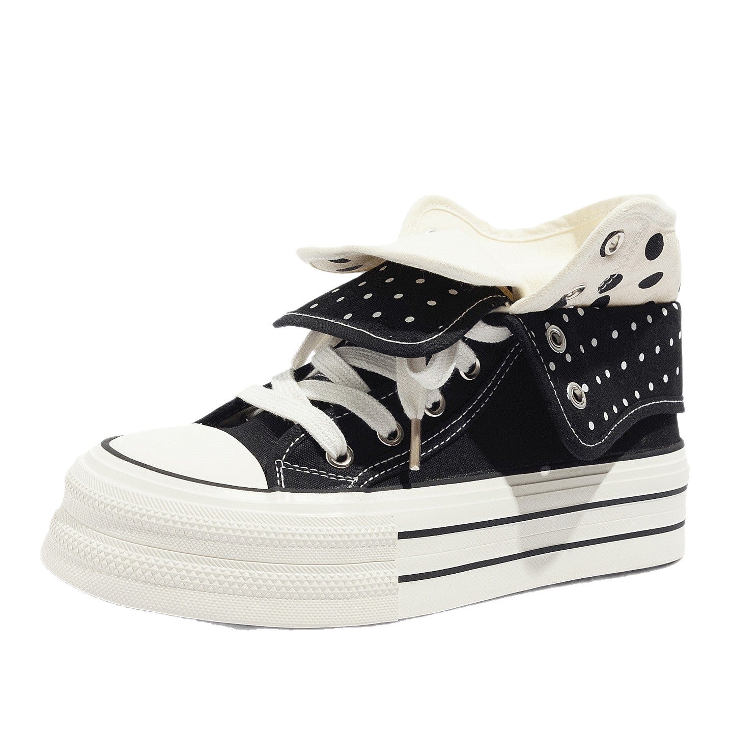 Damen Sneakers mit ausdrucksvoller Klappfunktion und modischem Punktemuster