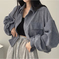 Damen Herrenjacke im weichen Cord-Design mit praktischen Taschen und trendigen Puffärmeln