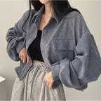 Damen Herrenjacke im weichen Cord-Design mit praktischen Taschen und trendigen Puffärmeln