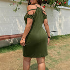 Damen Freizeitlevelenkleid mit schulterfreien Ärmeln und modischem Schlitz R&B