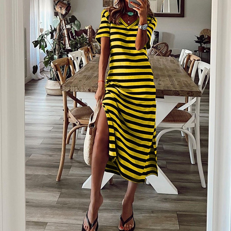 Damen Maxikleid mit verführerischem V-Ausschnitt und seitlichem Schlitz R&B