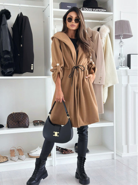 Damen lockerer Kapuzensweatcoat mit verstellbarem Taillenzug und eleganten Details R&B