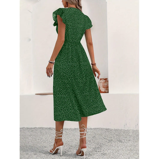 Damen Maxikleid mit floralen Rüschendetails und knöpfen R&B