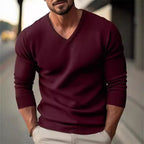 Herren Strickpullover mit V-Ausschnitt und hochwertiger Materialtextur R&B