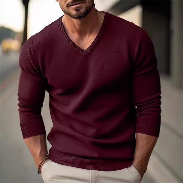 Herren Strickpullover mit V-Ausschnitt und hochwertiger Materialtextur R&B