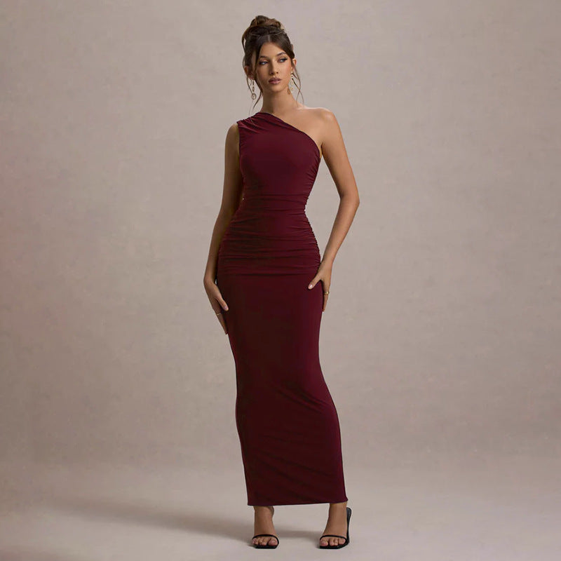 Damen Langarm-Maxikleid mit asymmetrischem Schnitt und raffinierten Drapierungen R&B