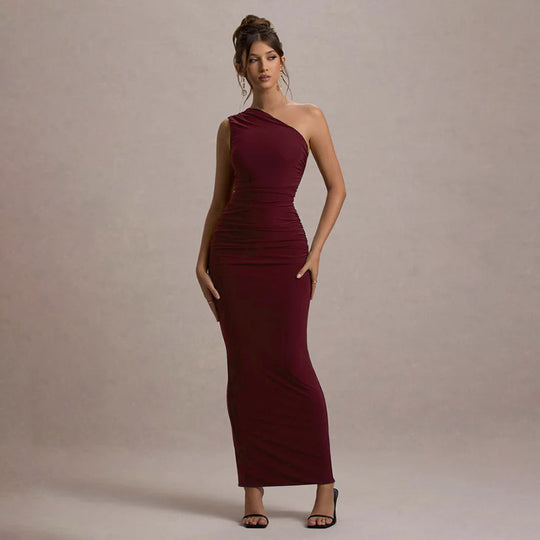 Damen Langarm-Maxikleid mit asymmetrischem Schnitt und raffinierten Drapierungen R&B