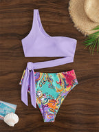 Damen Triangel-Bikini mit modischem asymmetrischem Oberteil und hohem Bund R&B