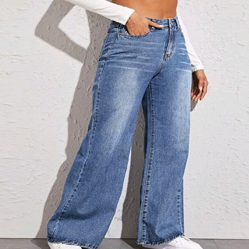 Damen weit geschnittene High-Waist Jeans im casual Look R&B