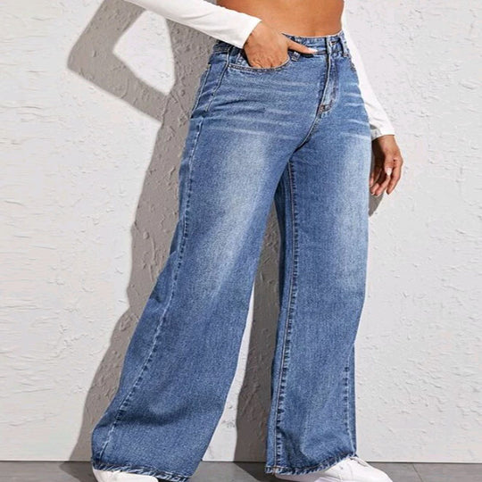 Damen weit geschnittene High-Waist Jeans im casual Look R&B