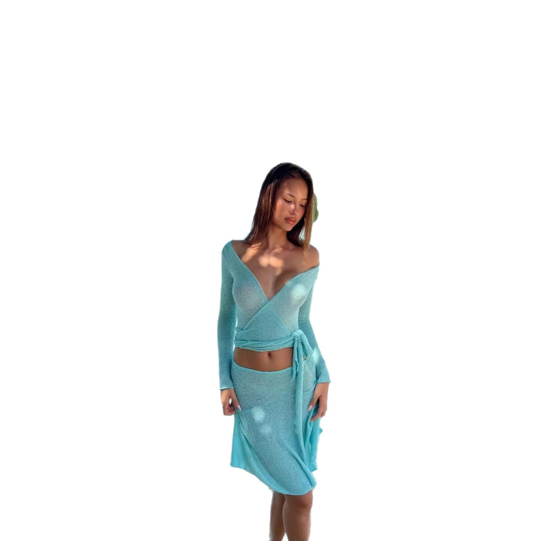 Damen Elegantes Wickeloberteil und Maxi-Rock Set R&B