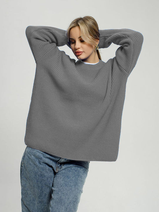 Damen Grob gestrickter Komfortpullover mit Rundhalsausschnitt R&B