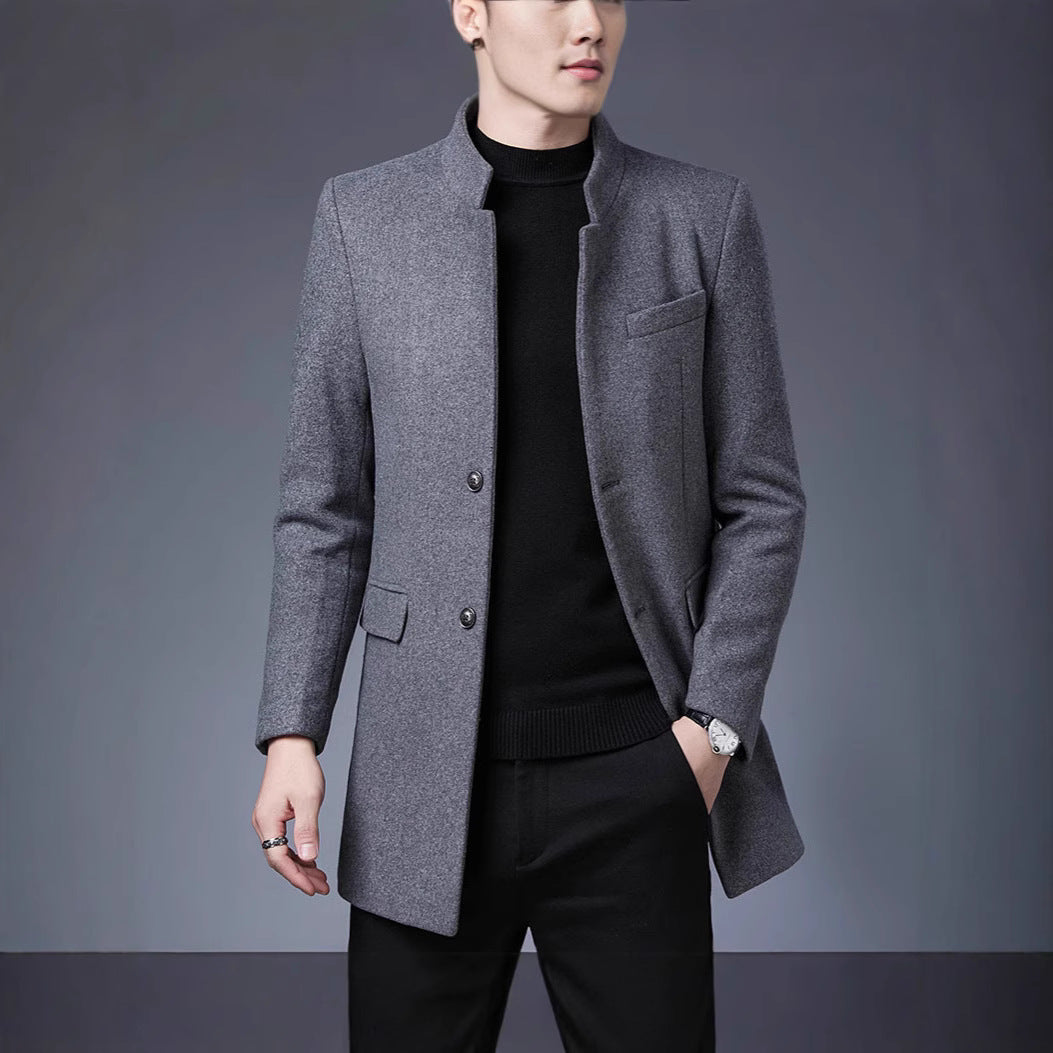 Herren moderner Wollmantel mit Stehkragen R&B