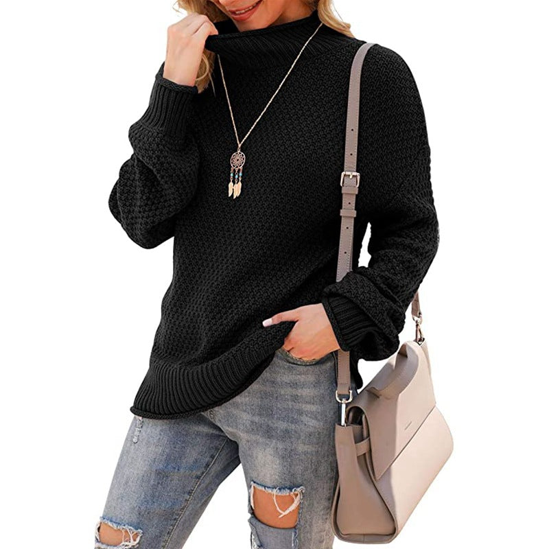 Damen Grobstrickpullover mit hohem Kragen und strukturierter Oberfläche R&B