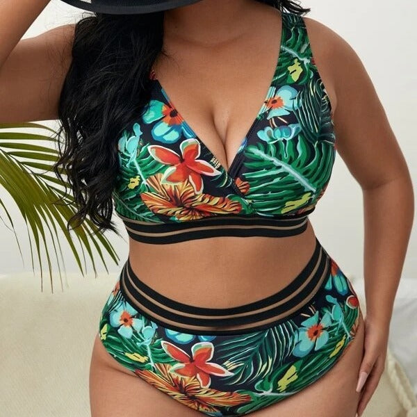 Damen Bunt gemusterter Bikini mit breitem Unterbrustband R&B