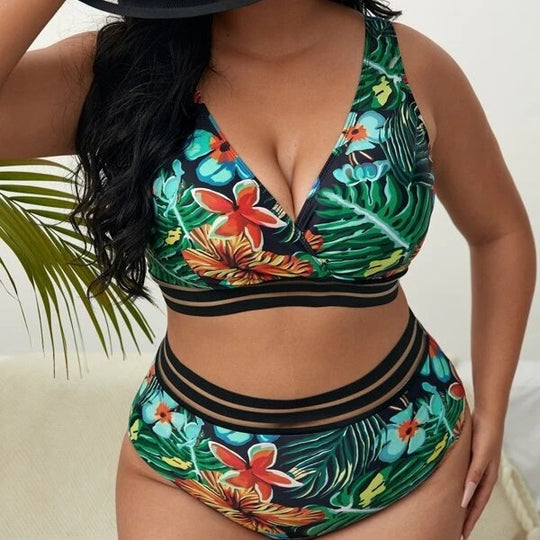Damen Bunt gemusterter Bikini mit breitem Unterbrustband R&B