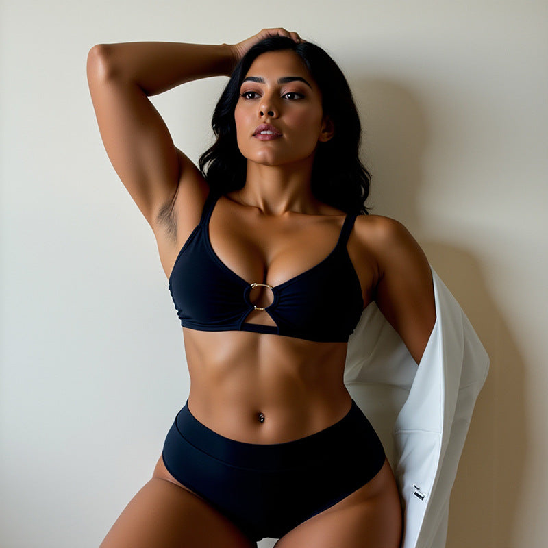 Damen Hochgeschnittene Bikinihose mit modischem Ringdetail R&B