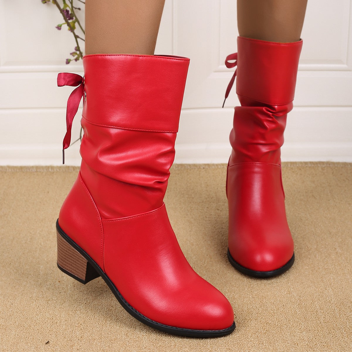 Damen Stiefeletten mit modischem Falten-Design und verstellbarem Riemen R&B