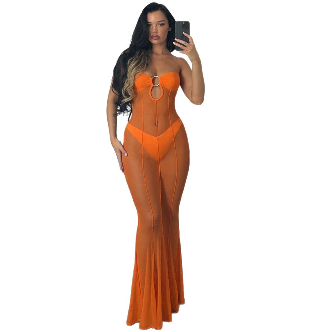 Damen Transparente Maxikleid mit verspieltem Schleifendesign R&B