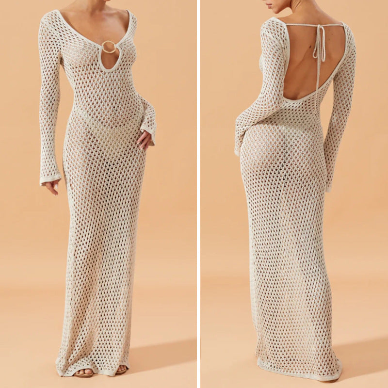Damen Netzkleid mit tiefem V-Ausschnitt und modischem Ringdetails R&B