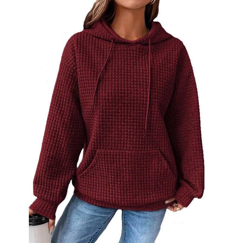 Damen Waffelstruktur Hoodie mit Kängurutasche und lässigem Schnitt R&B