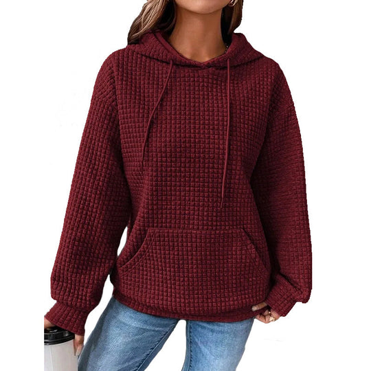 Damen Waffelstruktur Hoodie mit Kängurutasche und lässigem Schnitt R&B