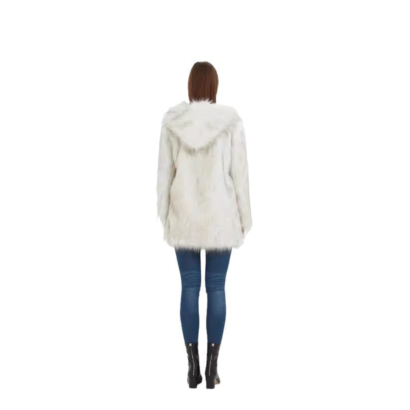 Damen Hoodiejacke aus kuscheligem Kunstfell mit seitlichen Taschen R&B