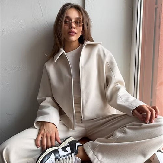 Damen elegante Zip-Jacke im minimalistischen Stil R&B