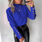 Damen elegante Bluse mit Puffärmeln und goldenen Knopfdetails R&B