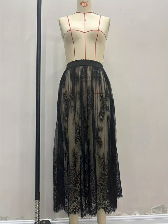 Damen Elegante Spitzen-Maxiröcke mit hohem Bund R&B