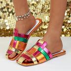 Damen Flache Metallic Sandalen mit eleganter Riemchen-Optik R&B