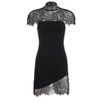 Damen Spitzenkleid mit asymmetrischem Saum und elegantem Kragen R&B