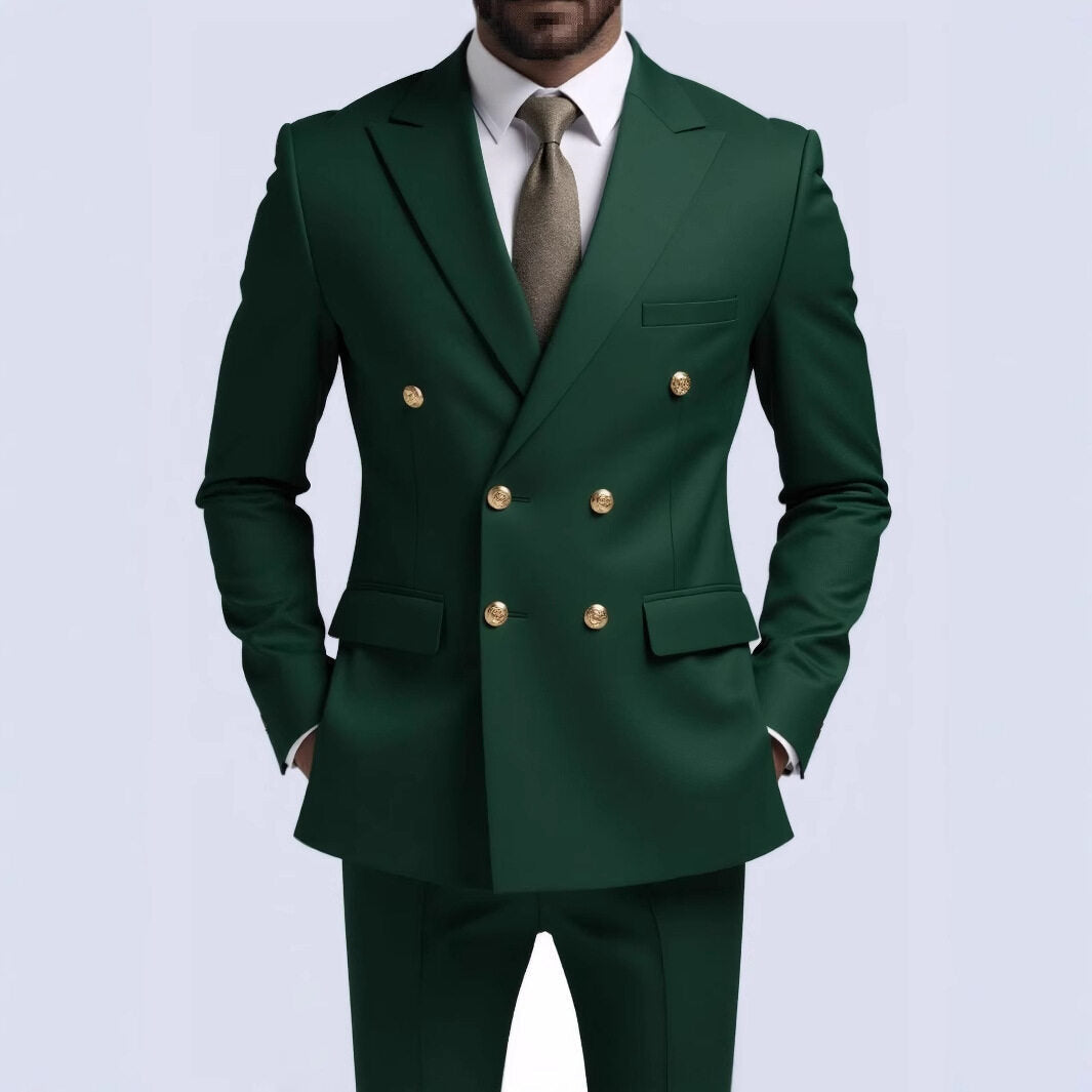 Herren nan doppelreihiger Slim-Fit Anzug mit goldenen Zierknöpfen und schmaler Businesshose R&B