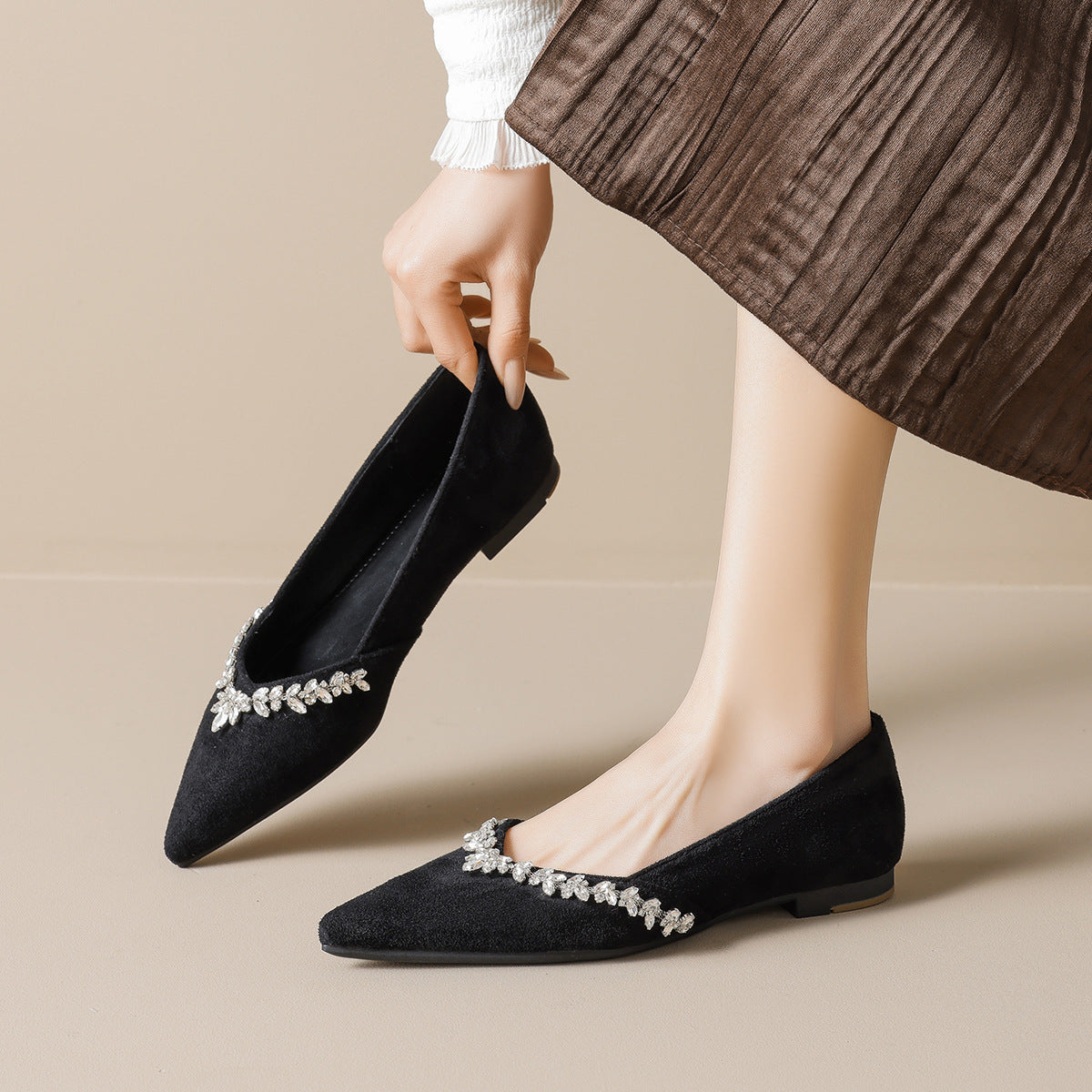 Damen Ballerinas mit funkelndem Strassbesatz und elegantem Spitzendesign