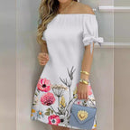 Damen Off-Shoulder Blumenkleid mit Rüschendetails und A-Linien-Schnitt R&B