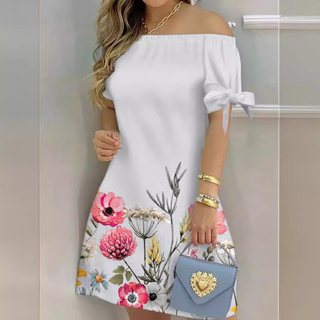 Damen Off-Shoulder Blumenkleid mit Rüschendetails und A-Linien-Schnitt R&B