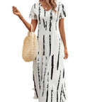 Damen Maxikleid mit modernem Grafikdesign und praktischen Seitenschlitzen R&B