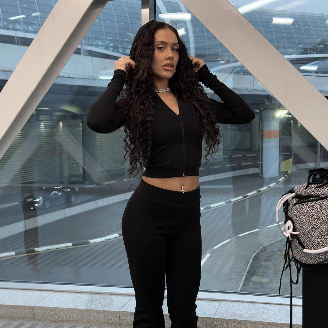 Damen sportliches Kapuzenoberteil mit figurformendem Schnitt und Reißverschluss R&B
