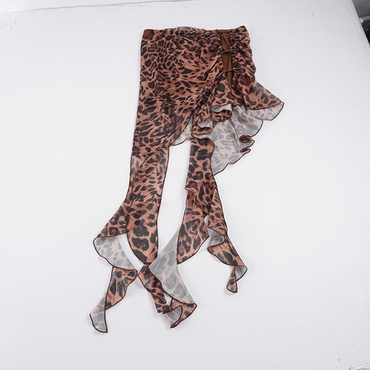 Damen asymmetrischer Leopardenrucksack mit Rüschendetails R&B