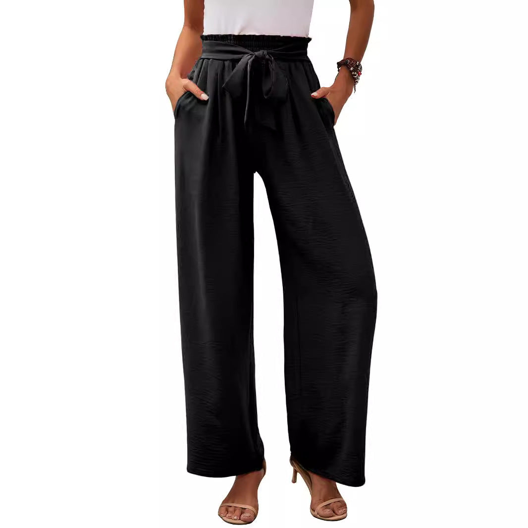 Damen weite Palazzo-Hose mit elastischem Bund und Bindegürtel R&B