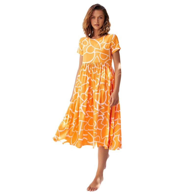 Damen Maxikleid mit voluminösem Rock und raffinierten Musterdetails R&B