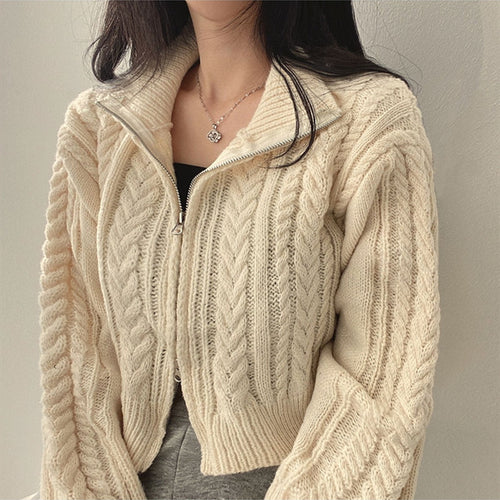 Damen Strickjacke mit hochwertigem Zopfmuster und sportlichem Reißverschluss R&B