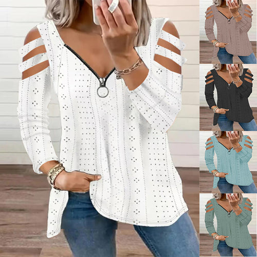 Damen modisches Oberteil mit Cut-Out-Ärmeln und tiefem V-Ausschnitt R&B