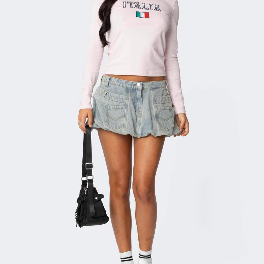 Damen Denim-Rock mit lässigen Taschen und verspieltem Schnitt R&B