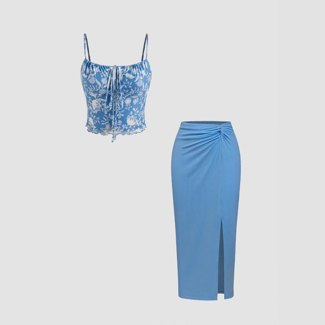 Damen Modisches Crop-Top und figurbetonte Midi-Rock Set R&B