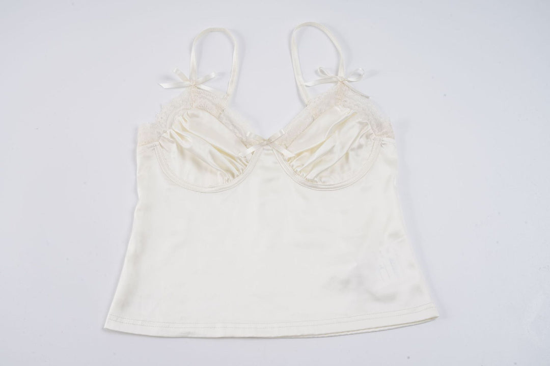 Damen Satin-Camisole mit Spitze und verspielten Schleifen R&B
