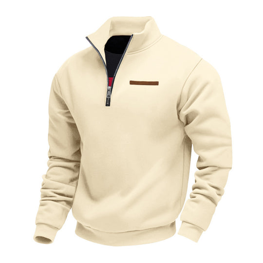Herren nan Halbzip-Sweatshirt aus schwerem Fleece mit Stehkragen und verdeckter Brusttasche R&B