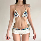 Damen Buntes Triangel-Bikini-Set mit verstellbaren Bändern und einzigartigem Motiv R&B